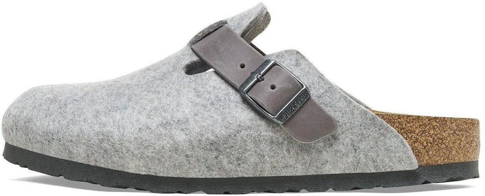 Birkenstock Boston 1026149 Natural Leather Felt Light Grey Covered-Toe Slippers