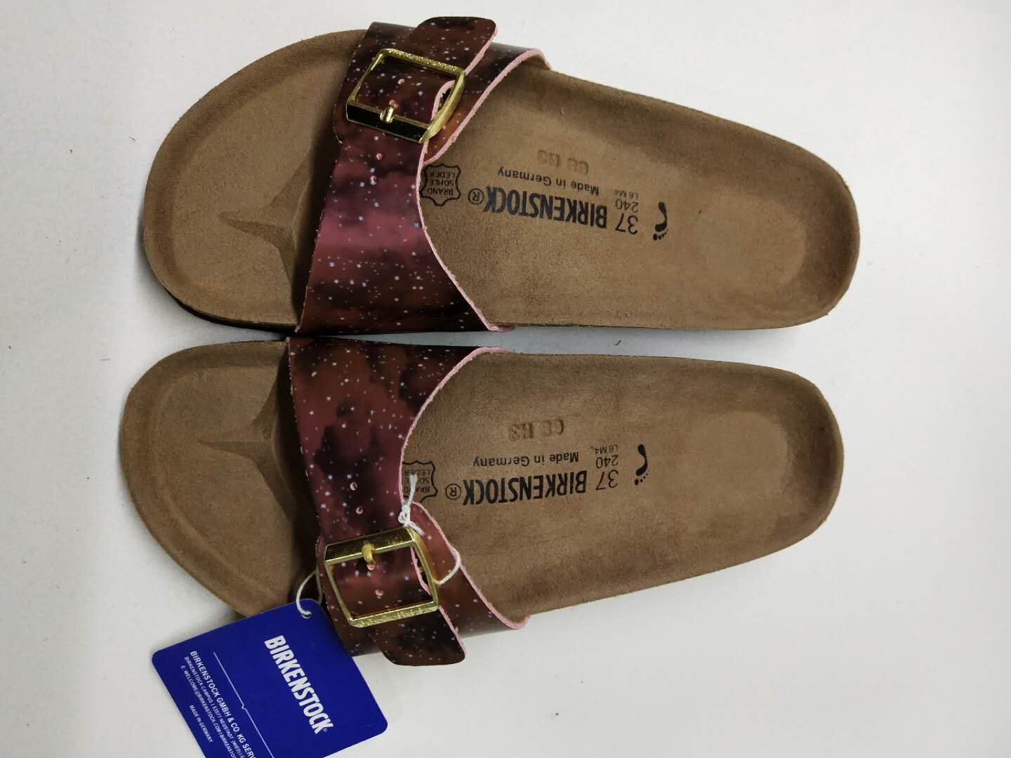 Birkenstock Single Button Starry Sky Red Matte Leather Slippers