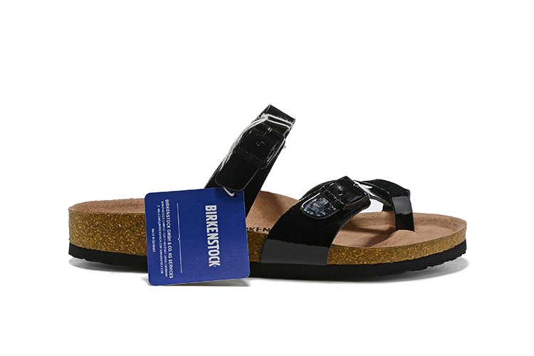 Birkenstock Two-Button Ringfinger Black Patent Leather Slippers