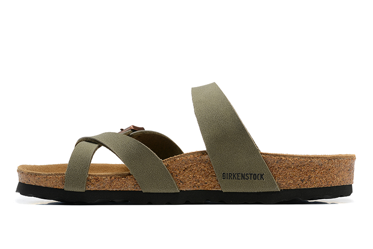 Birkenstock Two-Button Ringfinger Gray Green Scrub Leather Slippers