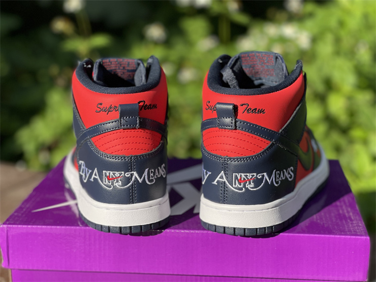 Nike Supreme Dunk SB High By Any Means Red Navy Sneakers