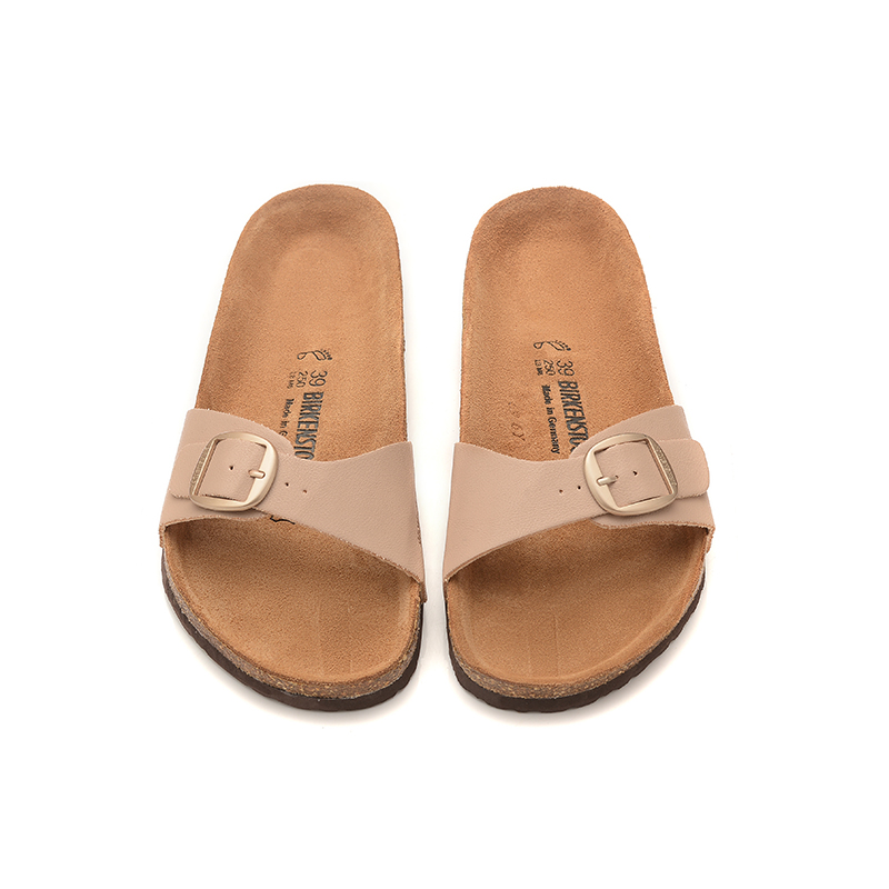 Birkenstock Single Button Cream Scrub Leather Slippers