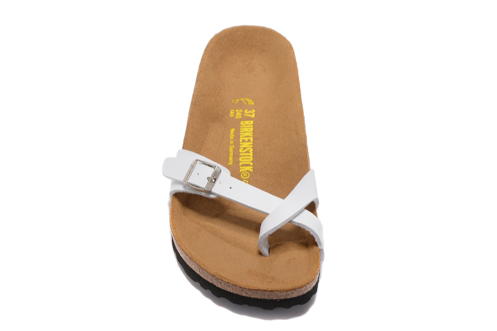 Birkenstock Single Button White Ringfinger Thin Strip Matte Leather Slippers