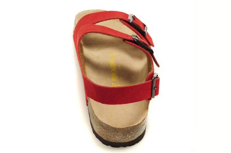 Birkenstock Two-Button Red Scrub Leather Sandals