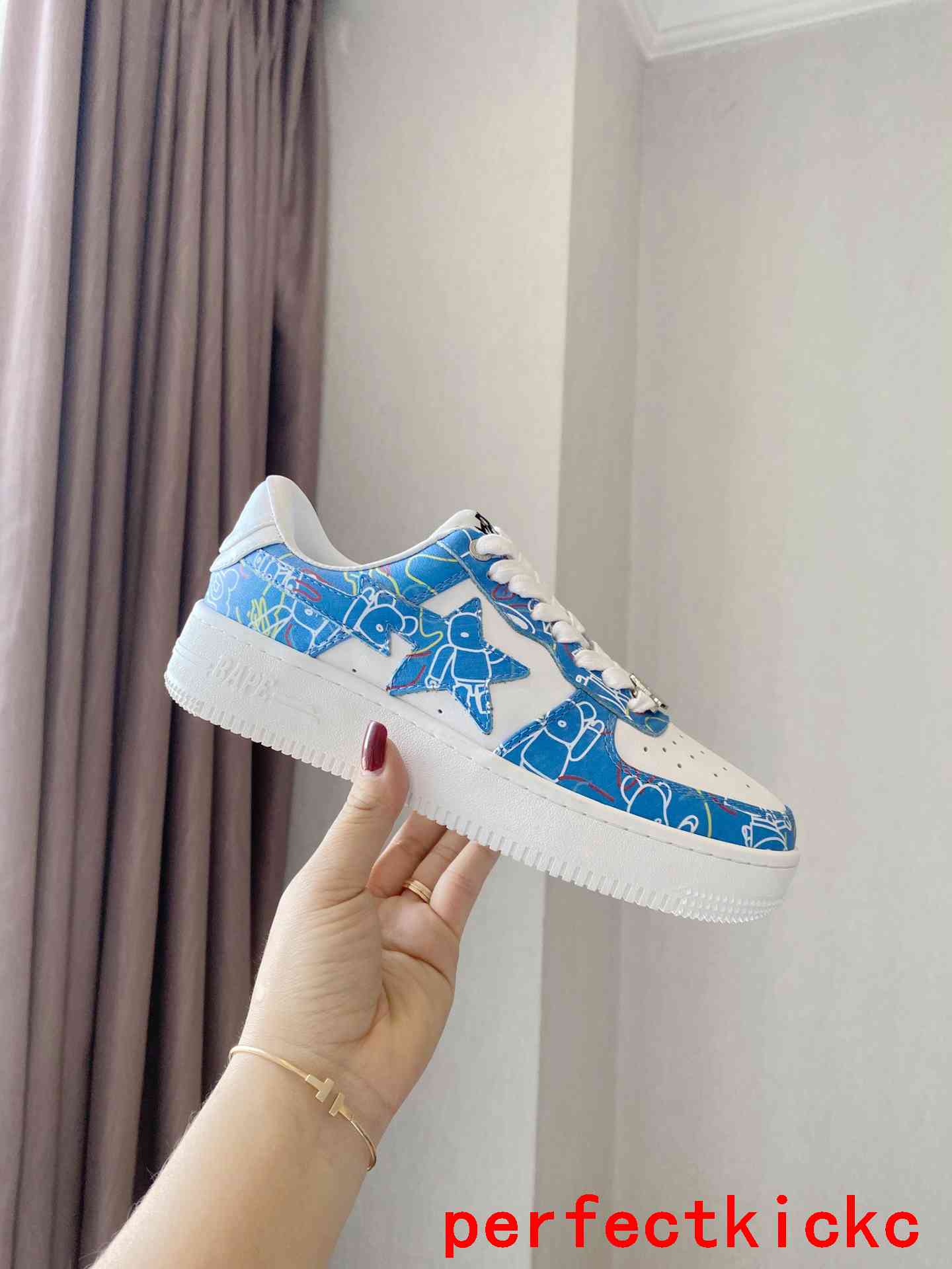 A Bathing Ape Bape Sta Sk8 Blue And White Embossed Patent Leather