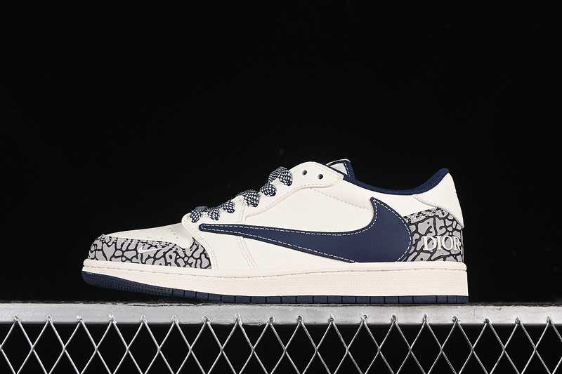 Nike Air Jordan 1 Low DIOR Travis Scott Fragment Design OG SP Black Cement White Navy Sneakers