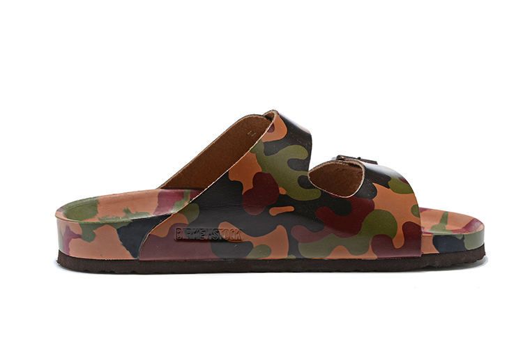 Birkenstock Two-Button Pure Brown Camouflage Matte Leather Slippers