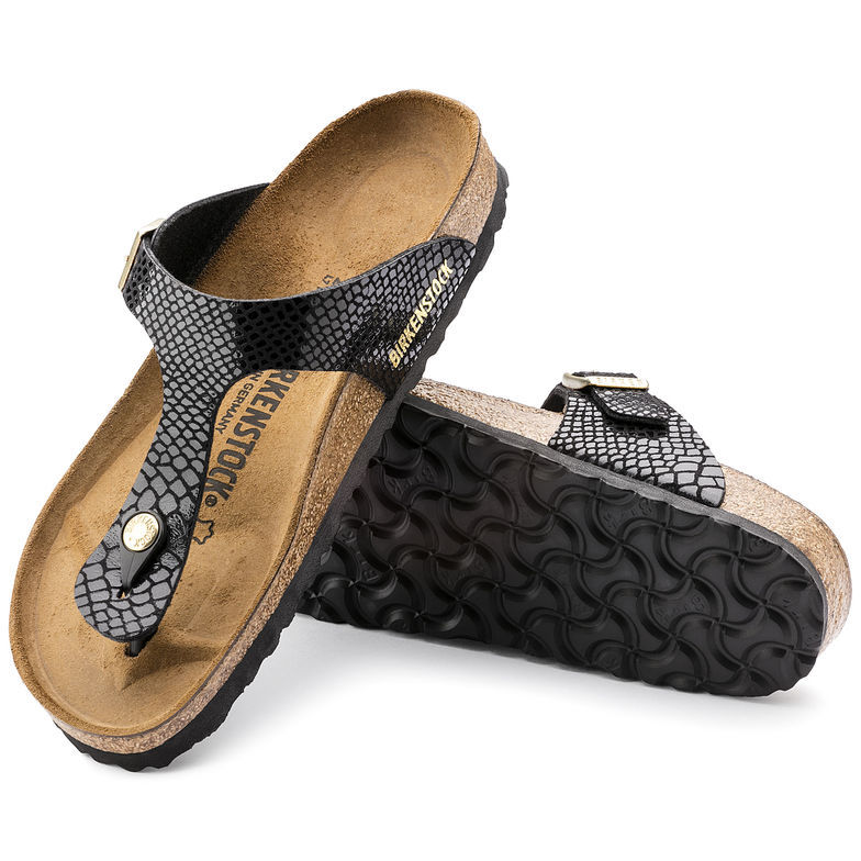 Birkenstock Gizeh All Black Snakeskin Flip Flops Leather Sandals