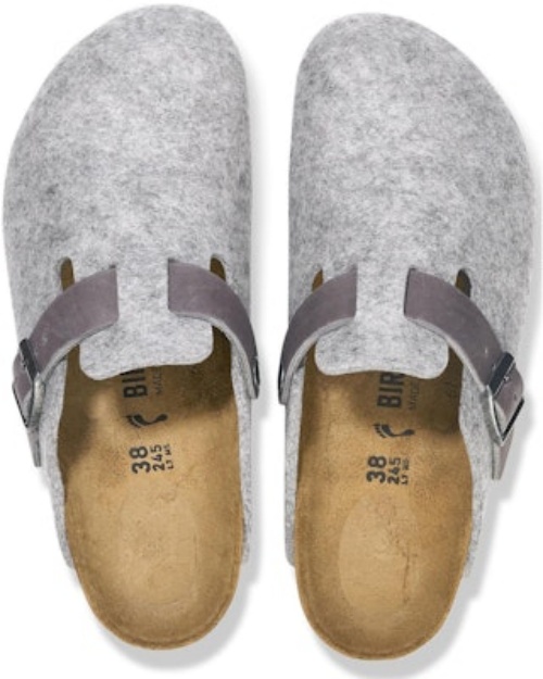 Birkenstock Boston 1026149 Natural Leather Felt Light Grey Covered-Toe Slippers