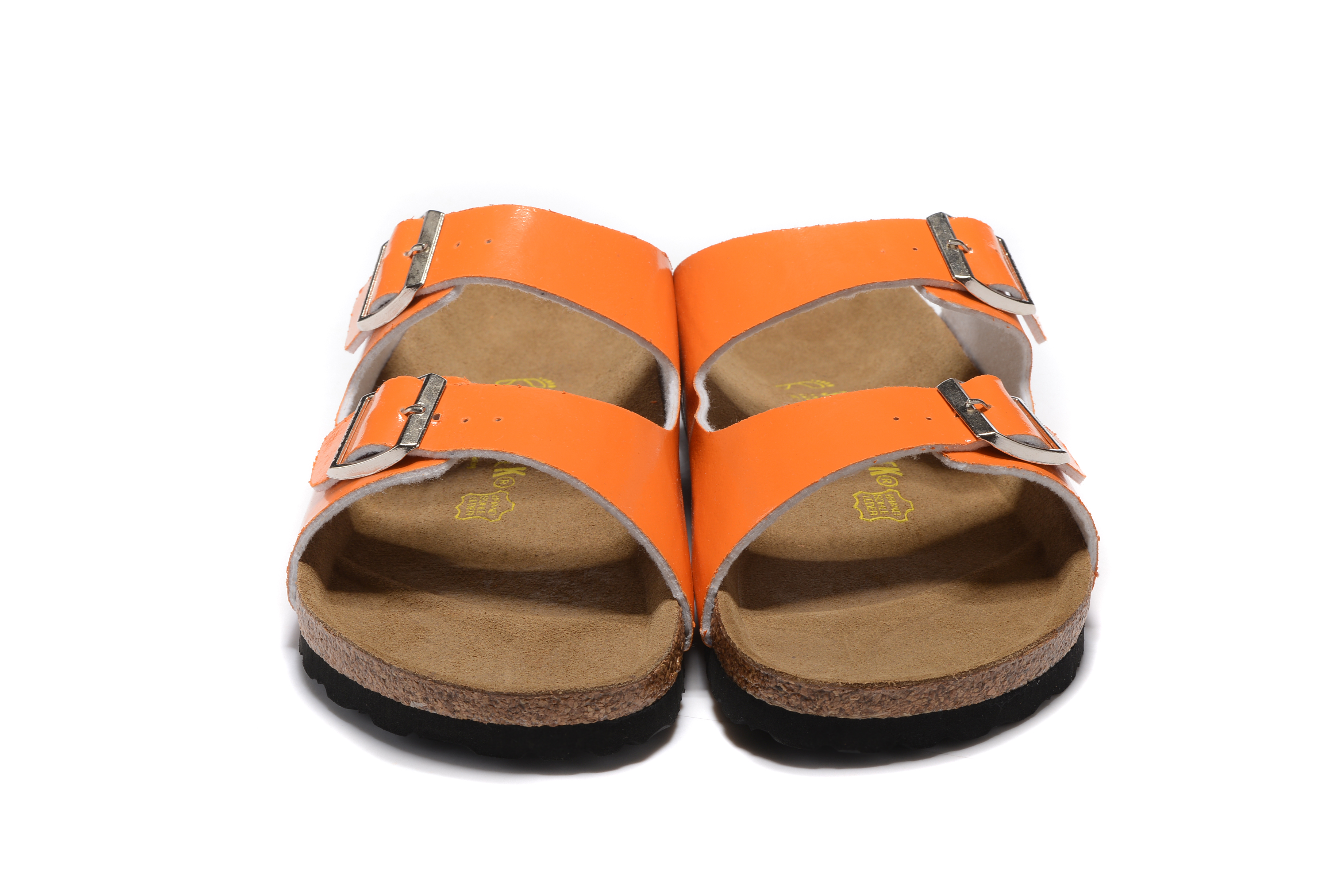 Birkenstock Arizona Orange Patent Two Buckle Leather Sandals