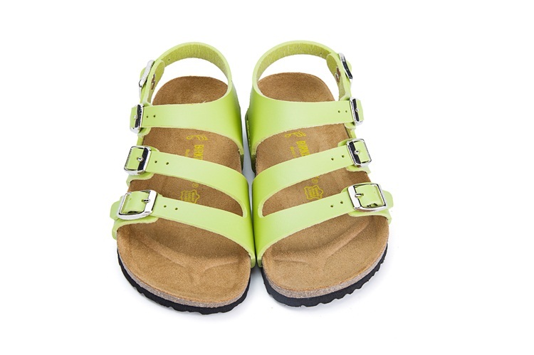 Birkenstock Ellice Three-Button Light Green Matte Leather Strappy Sandals