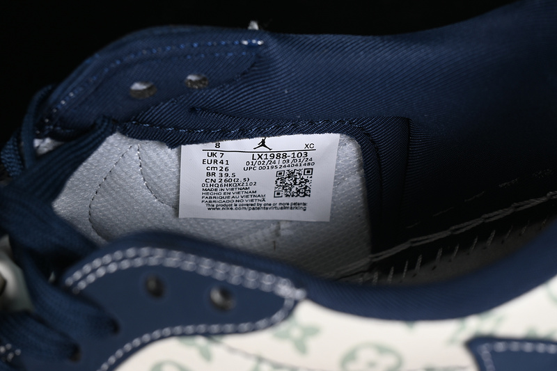 Nike Air Jordan 1 Low OG SP Travis Scott Fragment Design LV White Navy Sneakers