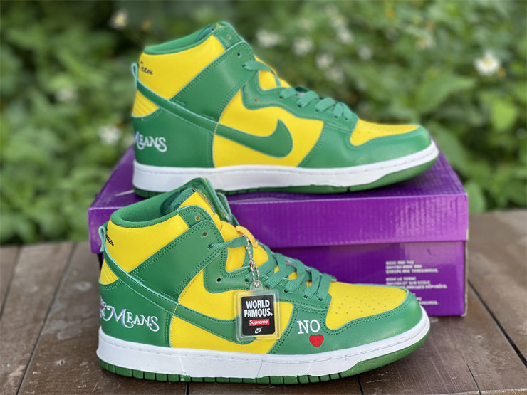 Nike SB Dunk High Supreme By Any Means Brazil 2022 Yellow Green Sneakers