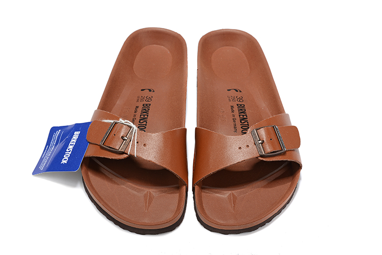 Birkenstock Single Button Pure Brown Matte Leather Slippers