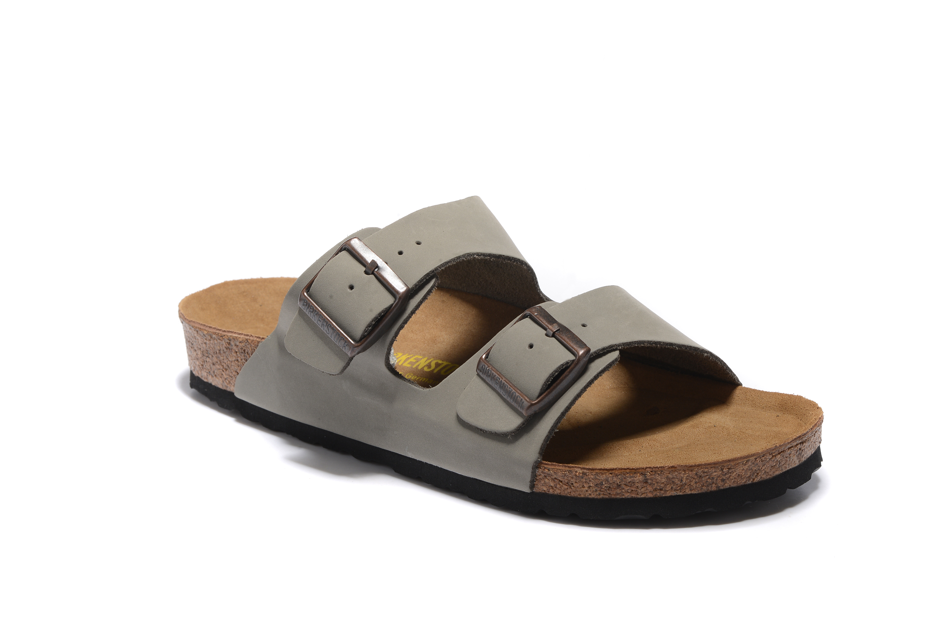 Birkenstock Arizona Gray Two Buckle Nubuck Leather Sandals