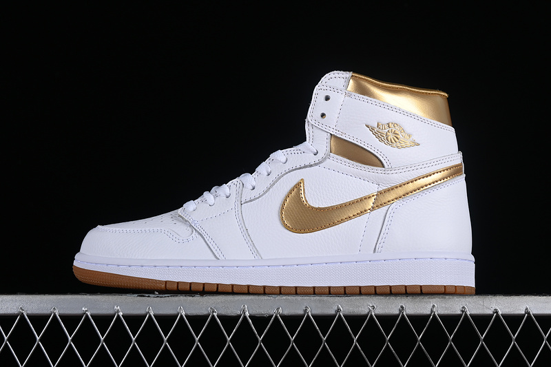 Nike Air Jordan 1 High OG Brown Sole Metallic Gold Gum White Sneakers