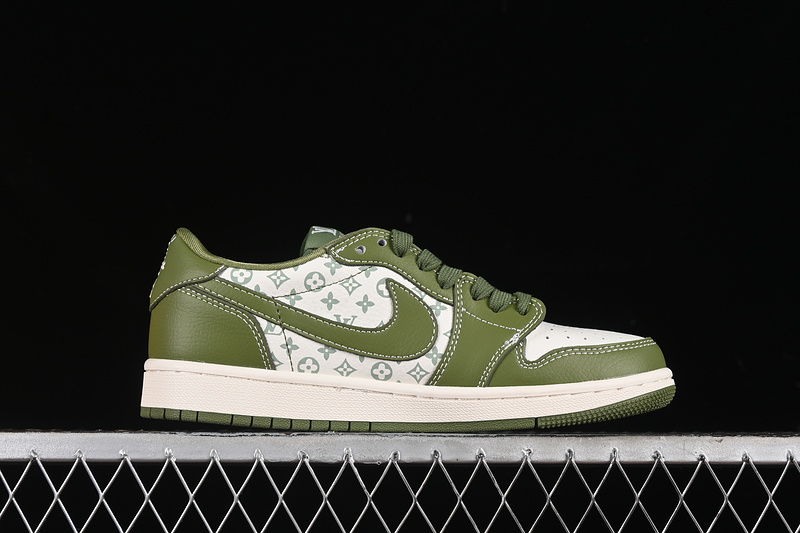 Nike Air Jordan 1 Low OG SP Travis Scott Fragment Design LV Green White Sneakers