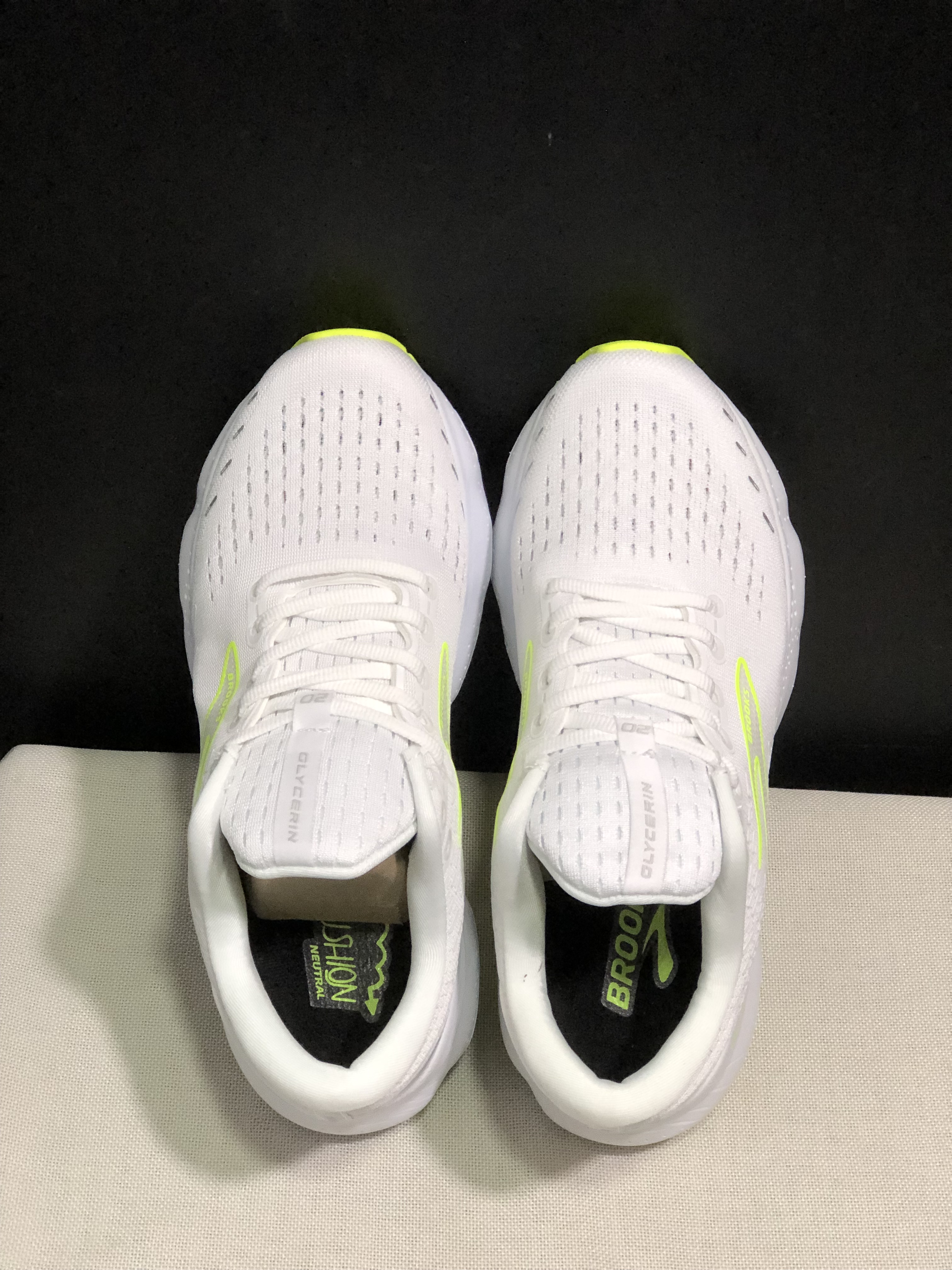 Brooks Glycerin GTS 20 Shock-absorbing Wear-resistant Running Shoes White/Fluorescent Green