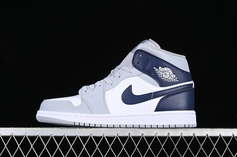 Nike Air Jordan 1 Mid White Wolf Grey Midnight Navy Sneakers