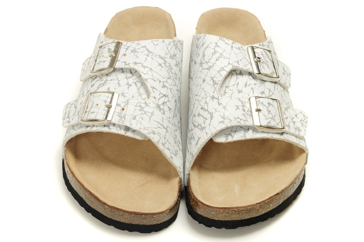 Birkenstock Two Buttons White Pattern Matte Leather Fashion Slippers