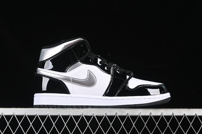 Nike Air Jordan 1 Mid Metalli Silver Black White Sneakers