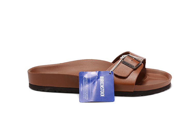 Birkenstock Single Button Pure Brown Matte Leather Slippers