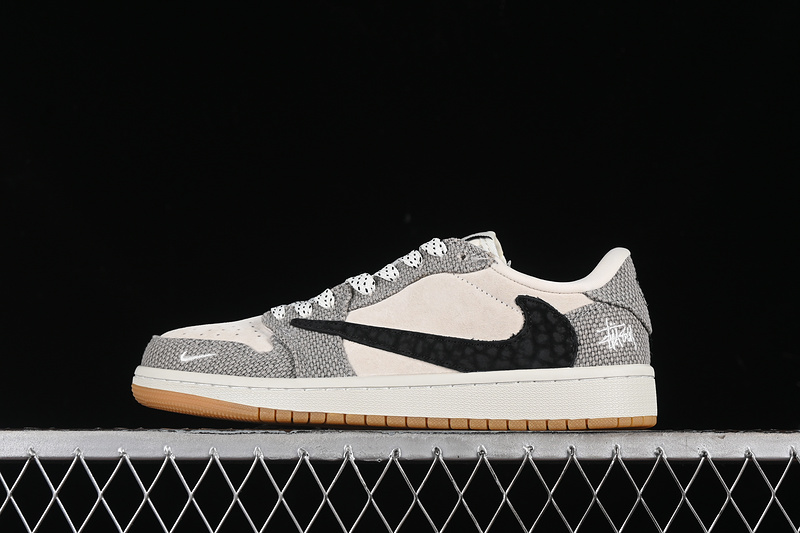 Travis Scott Fragment Design Nike Air Jordan 1 Low OG SP Brown Sole Grey White Sneakers