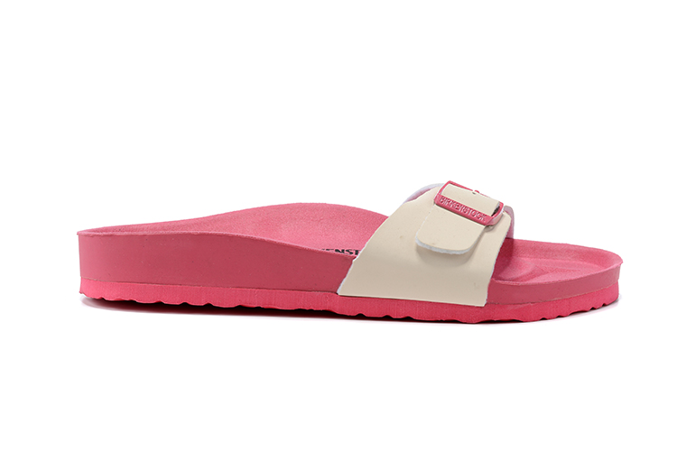 Birkenstock Single Button White Matte Leather Pink Sole Slippers