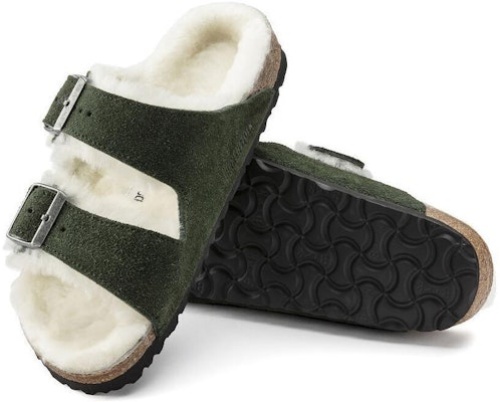 Birkenstock Arizona Green Shearling Suede Leather Narrow Fit 1021102 Fashion Slippers
