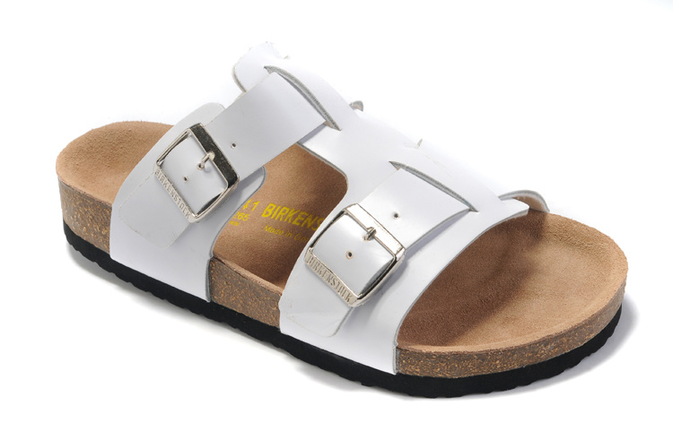 Birkenstock Two-Button White Leather Personality Slippers