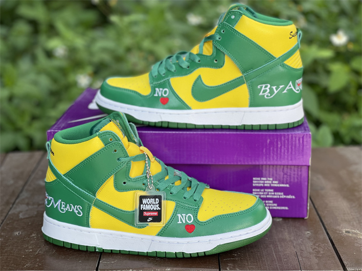 Nike SB Dunk High Supreme By Any Means Brazil 2022 Yellow Green Sneakers
