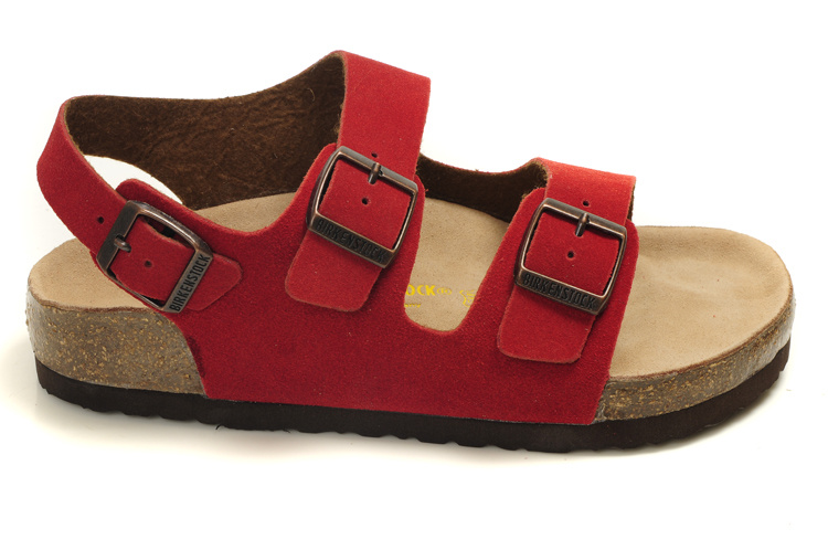 Birkenstock Two-Button Red Scrub Leather Sandals