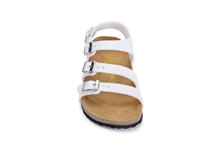 Birkenstock Ellice Three-Button White Matte Leather Strappy Sandals