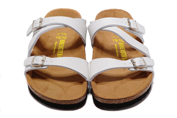 Birkenstock White Thin Belt Double Buckle Matte Leather Sandals