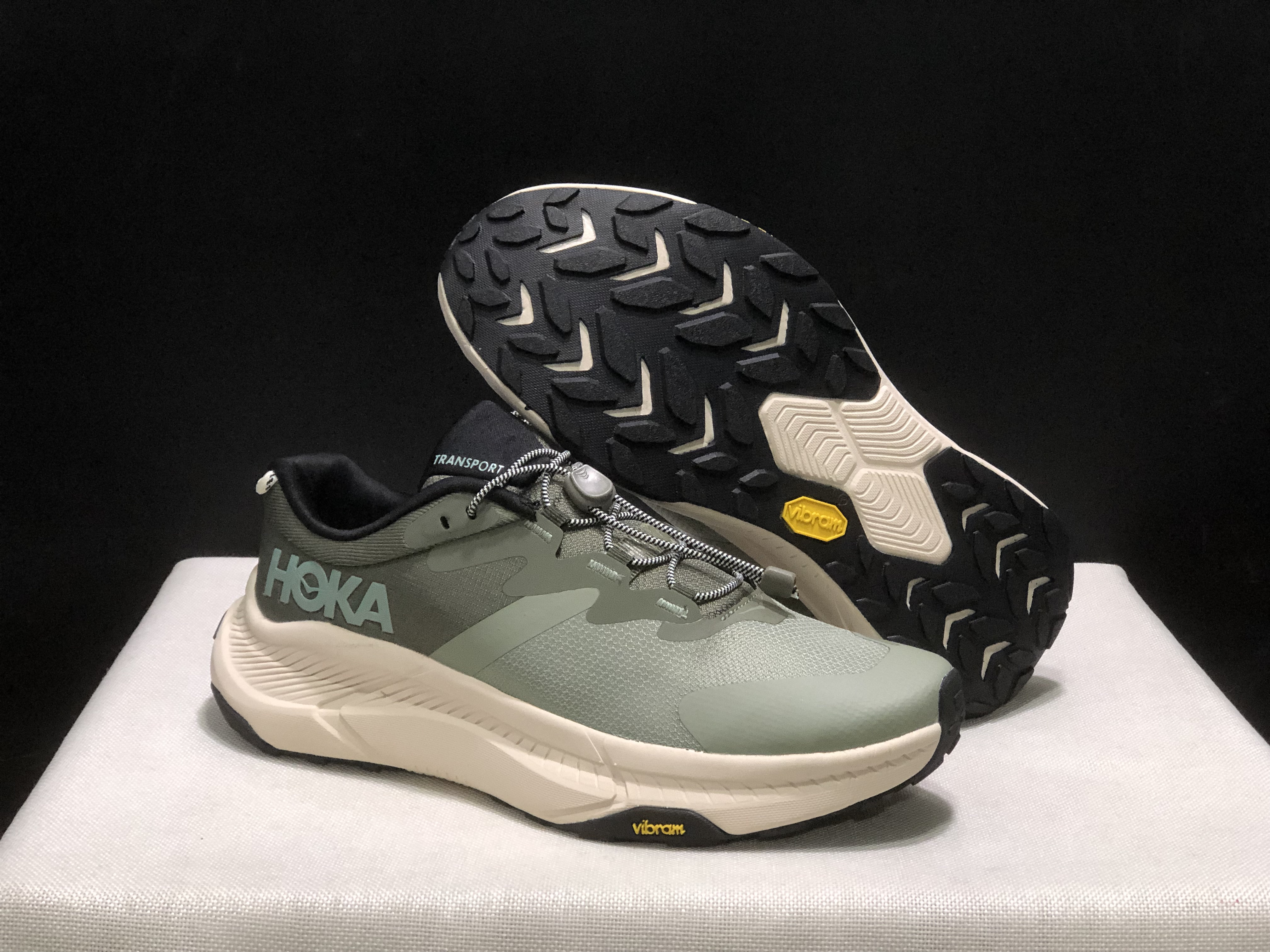 Hoka One One Transport Drawstring Low-top Running Shoes Sneakers Green