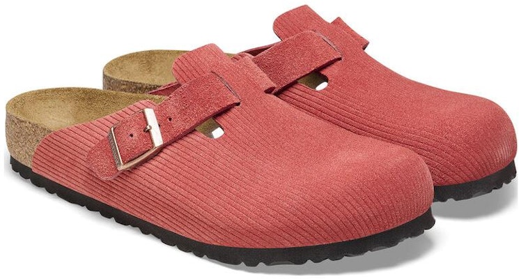 Birkenstock Boston Sienna Red Suede Embossed Narrow Fit 1026167 Fashion Slippers