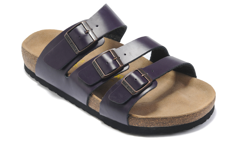 Birkenstock Three-Button Purple Matte Leather Sandals