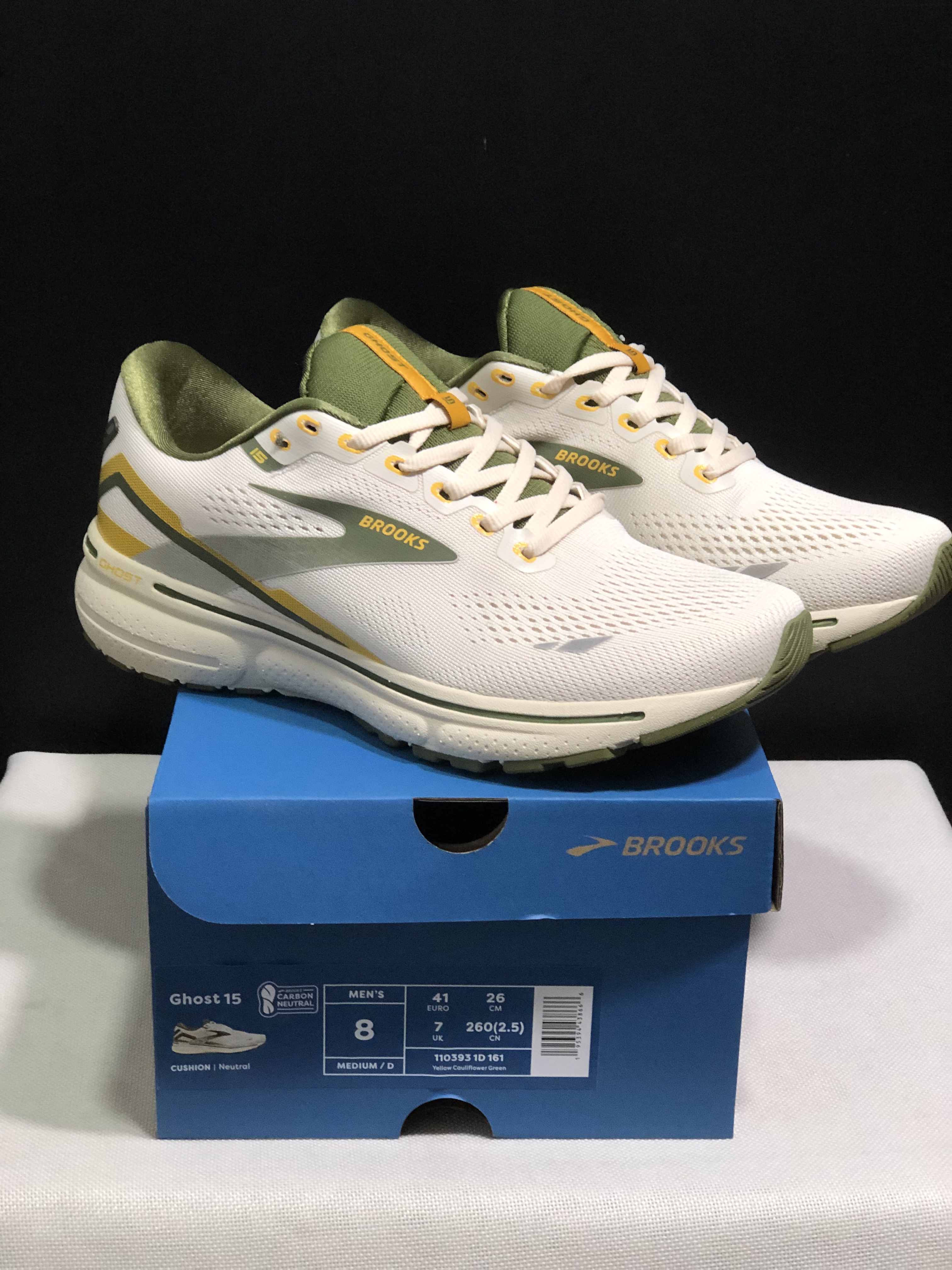 Brooks Ghost 15 Shock-absorbing Wear-resistant Low-top Running Shoes Yellow Cauliflower Green