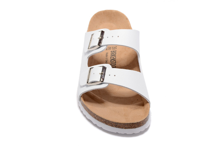 Birkenstock Two-Button White Matte Leather White Sole Slippers