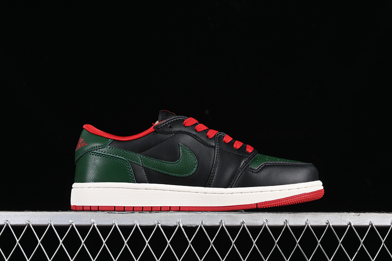 Nike Air Jordan 1 Low Black Gorge Green Varsity Red Sail Sneakers