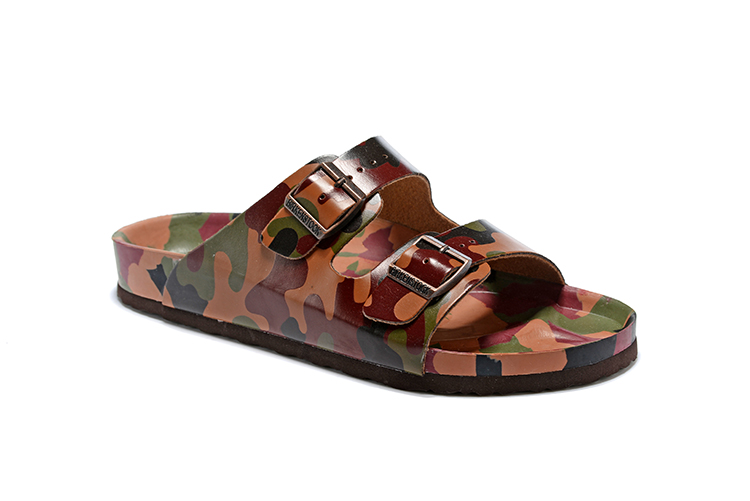 Birkenstock Two-Button Pure Brown Camouflage Matte Leather Slippers