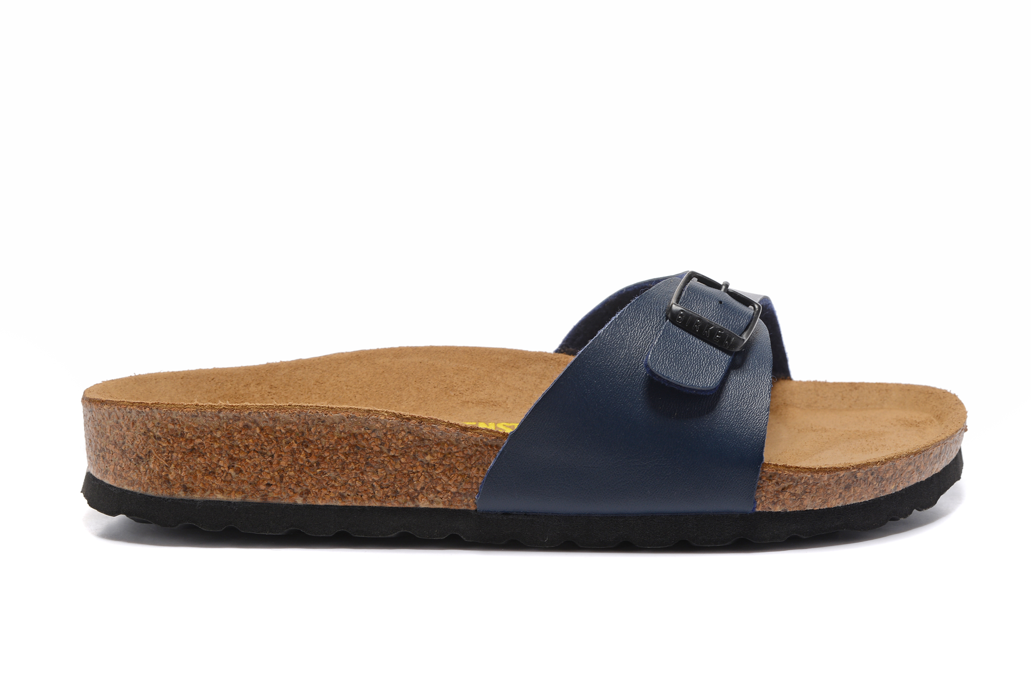 Birkenstock Madrid Navy Single Strap Slide Matte Leather Sandals