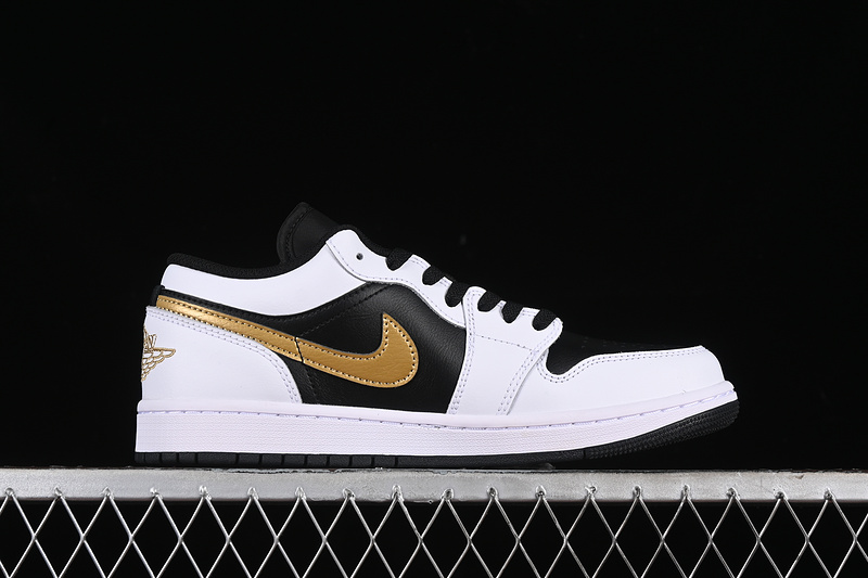 Nike Air Jordan 1 Low White Black Metallic Gold Sneakers