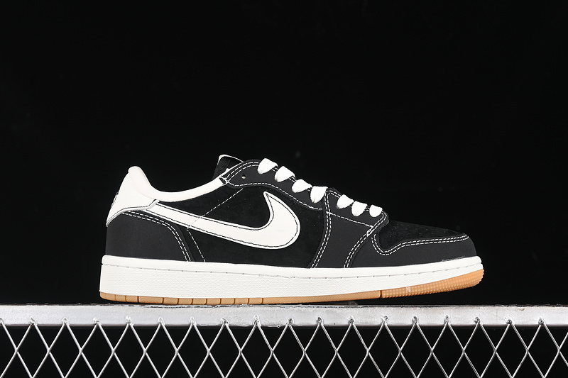 Travis Scott Fragment Design Nike Air Jordan 1 Low OG SP White Sole Black Sneakers