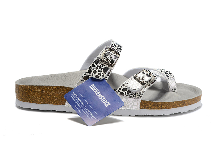 Birkenstock Two-Button Ringfinger Gray Metal Stone Matte Leather Slippers