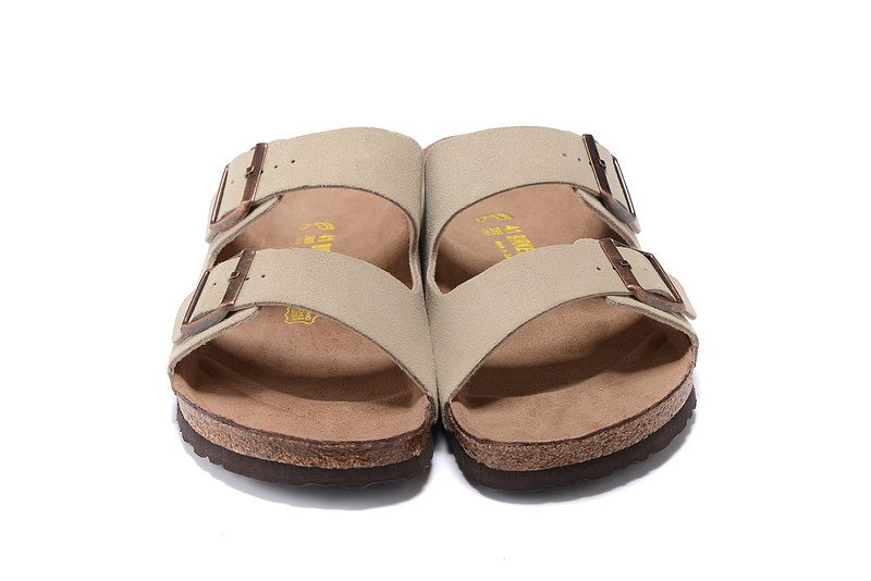Birkenstock Two-Button khaki Scrub Leather Slippers