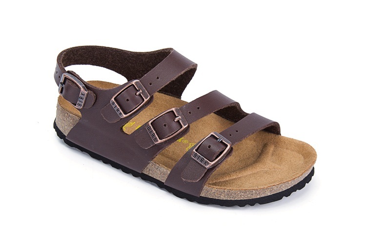Birkenstock Ellice Three-Button Brown Matte Leather Strappy Sandals