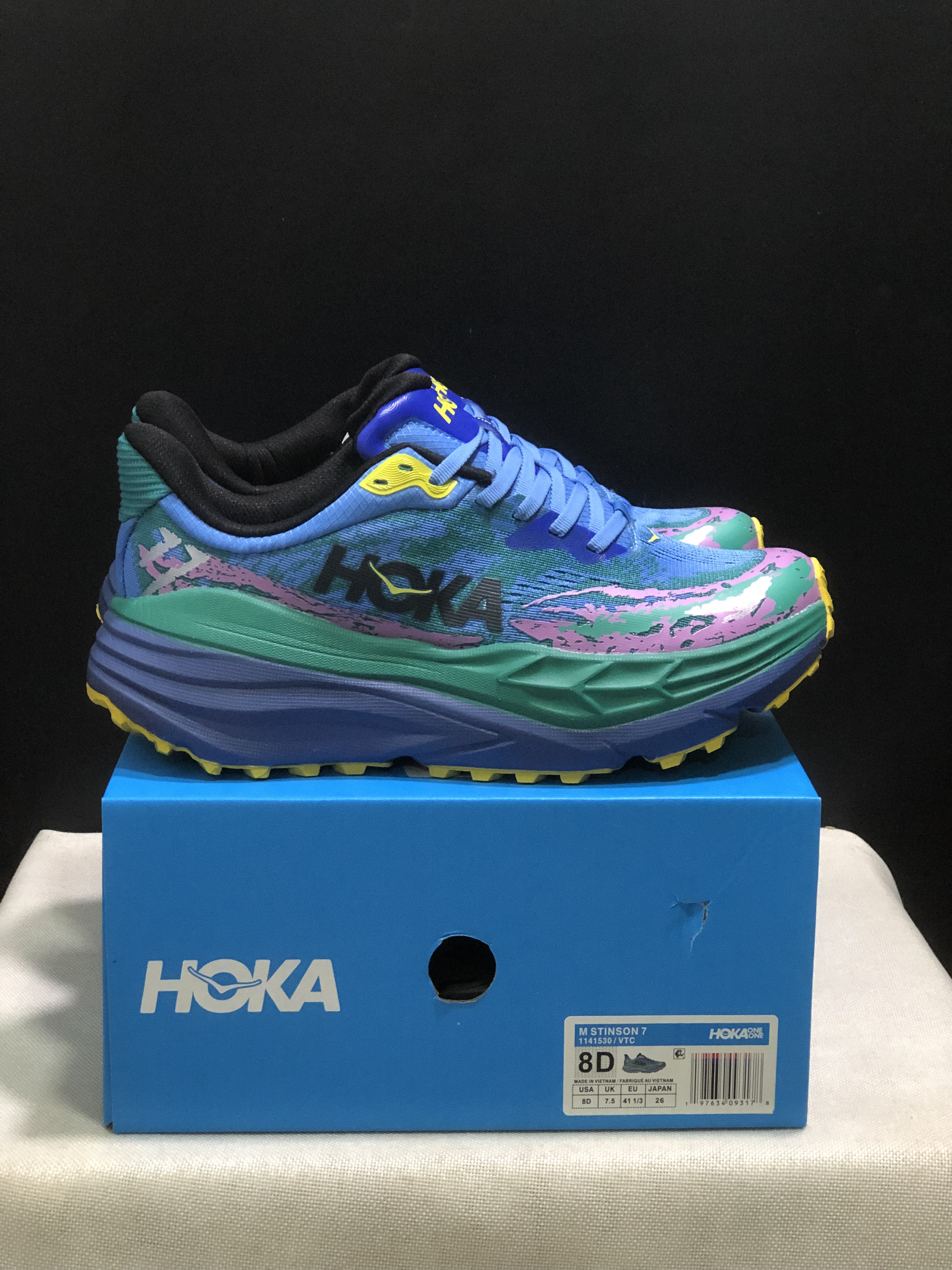 Hoka One One Stinson 7 Comfortable Anti-slip Running Shoes Blue/Camouflage/Green