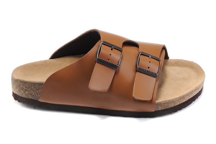 Birkenstock Two Buttons Brown Matte Leather Fashion Slippers