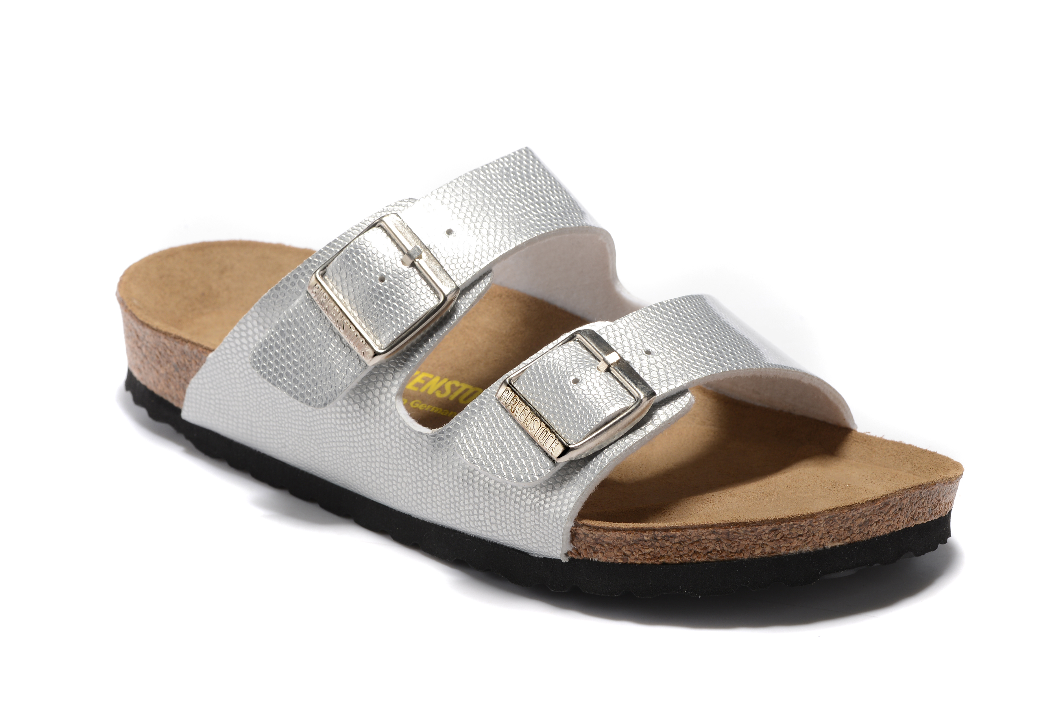 Birkenstock Arizona Silver Snakeskin Two Buckle Leather Sandal